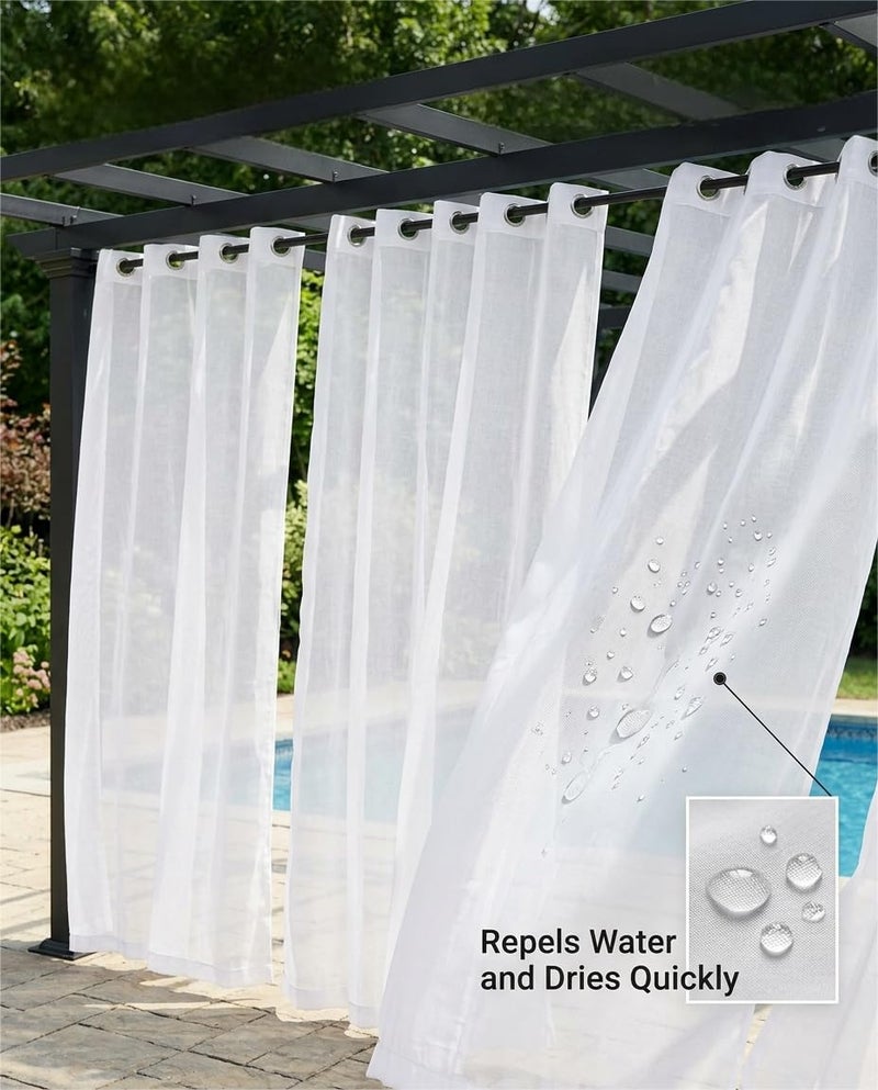 HolidayIdeas White Outdoor Sheer Curtains for Patio Waterproof, 4 Panels - 54 x 84 Inch - Light Filtering Voile Outside Curtains Grommet Drapes for Front Porch, Gazebo, Pergola, Backyard - Image 3