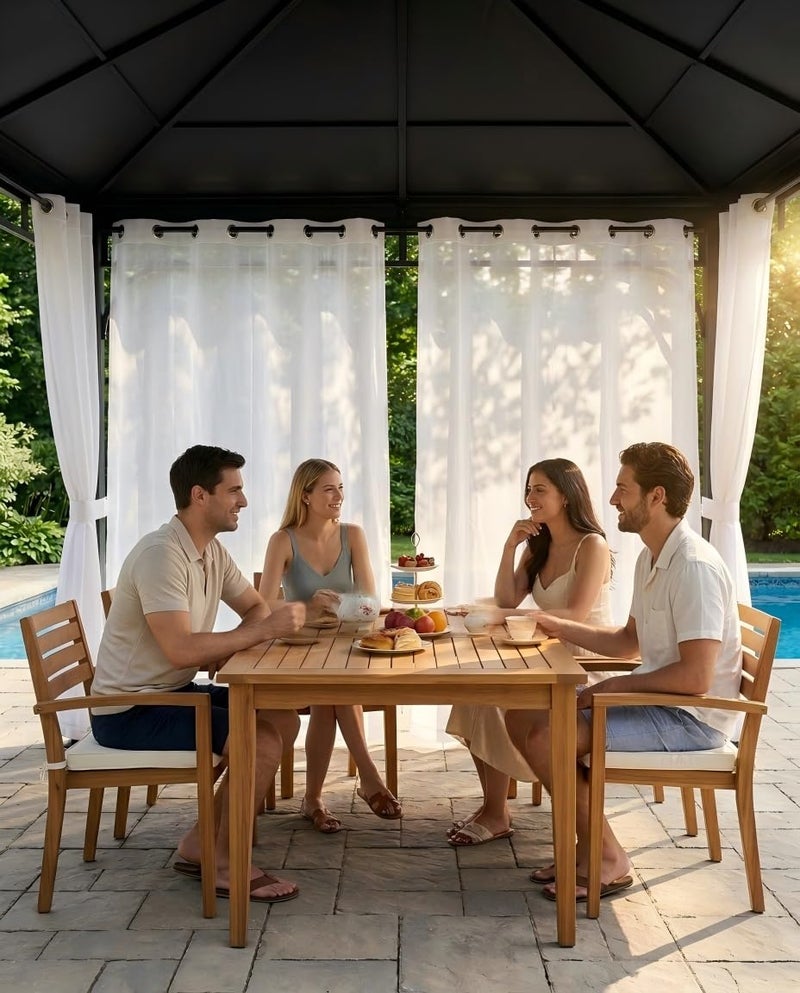 HolidayIdeas White Outdoor Sheer Curtains for Patio Waterproof, 4 Panels - 54 x 84 Inch - Light Filtering Voile Outside Curtains Grommet Drapes for Front Porch, Gazebo, Pergola, Backyard - Image 4