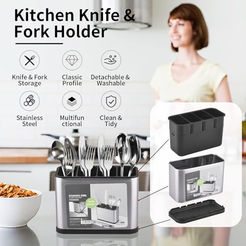 Parssufy Sink Cutlery Holder, Stainless Steel Flatware Organizer, Kitchen Utensils Cutlery Caddy Counter, Multifunctional Kitchen Sink Washing Sponge Storage Rack, Chopstick Cage - Image 5