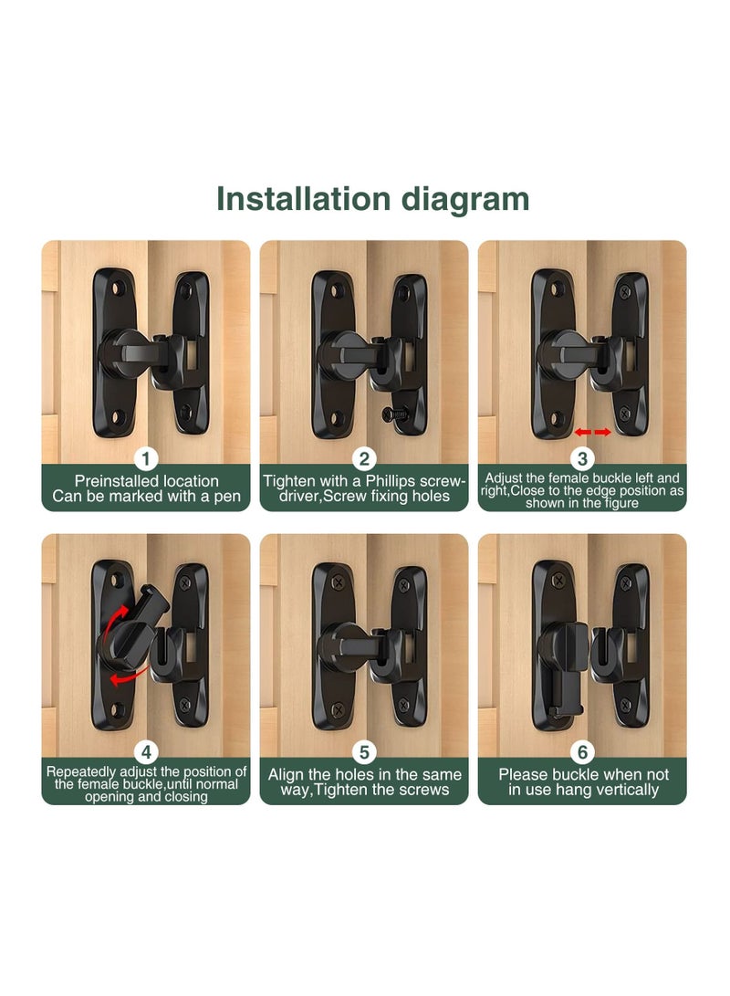 Excefore Flip Door Sliding Latch, 90 Degree Stainless Steel Latch, Safety Sliding Barn Door Lock, Latch Lock, Right Angle Curved Door, Prevent Corrosions, Barn Door Bathroom Lock, Black - Image 4