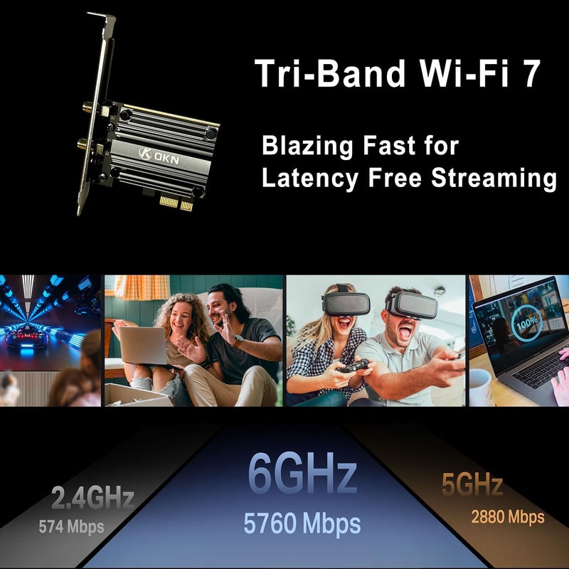 OKN WiFi 7 PCIE Card 9.3Gbps 802.11BE WiFi 6E Card with Bluetooth 5.4 Tri-Band 4K QAM 320MHz WiFi 7 BE200 Inside Wireless Network Adapter for PC Desktop Supports Windows 11 64bit (Not for AMD Motherboard) - Image 2