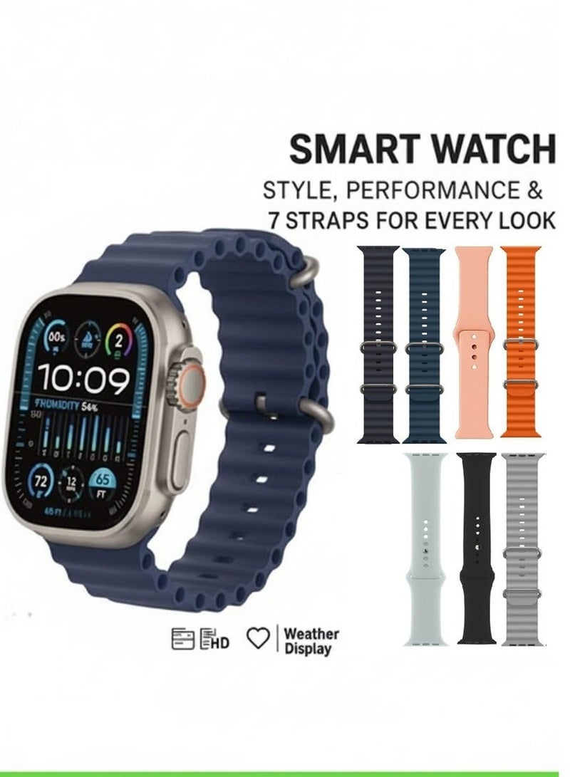 Smart Watch Ultra 7in1 With Health Fitness Tracker Sport Watch  7 addition Replacement Band  49MM-Multicolour - Image 1