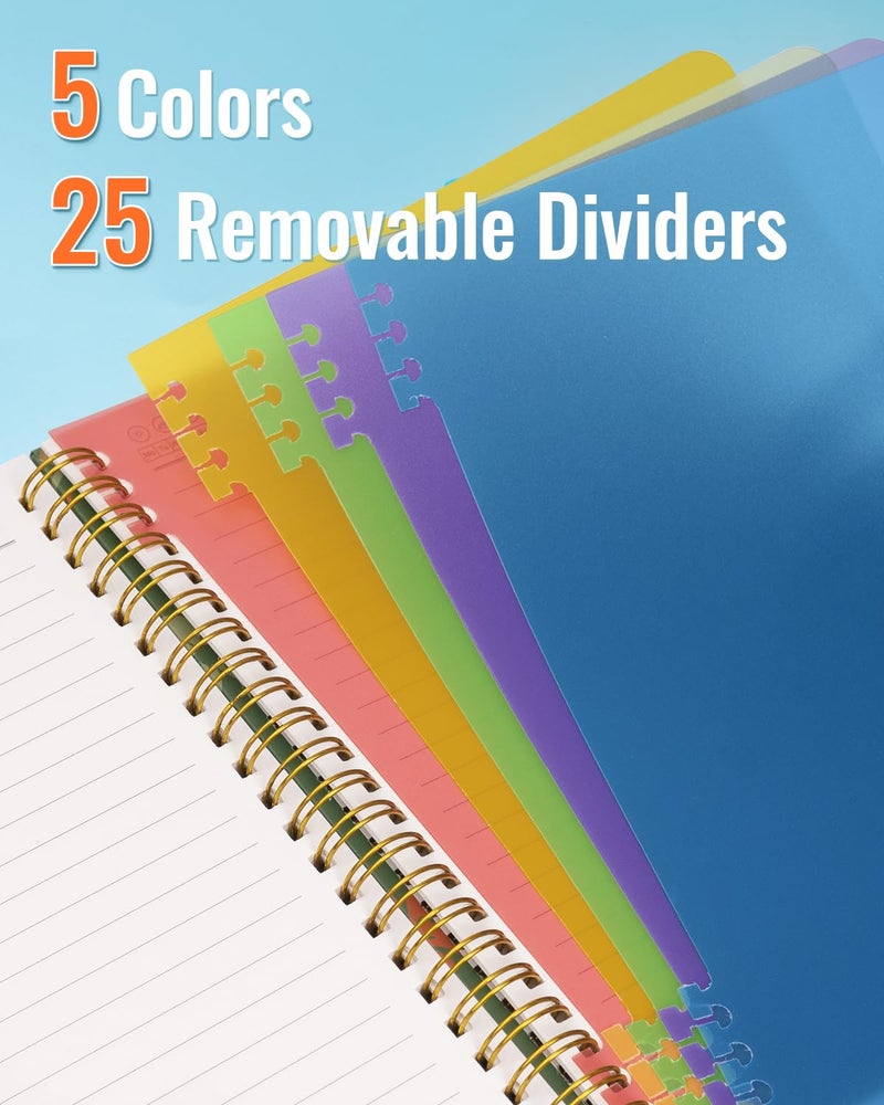 Dynta Spiral Notebooks 5 Subject 5-Pack College Ruled Hardcover with Removable Dividers 160 Pages/80 Sheets Each, A5(8.5 "x 5.7") Cute Blooming Floral, for Students Office Business Diary Book - Image 4