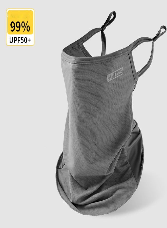 ارواق قناع وجه صيفي من الحرير الجليدي للحماية من الشمس للرجال والنساء - لركوب الدراجات في الهواء الطلق، حماية من الأشعة فوق البنفسجية، قابل للتهوية، يُعلق على الأذن، ويغطي الرقبة، وقناع مضاد للشمس (رمادي) - Image 1