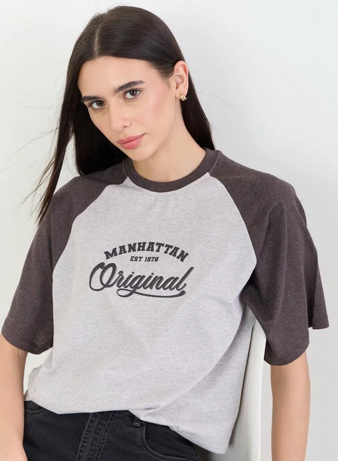 Styli Cream Oversized Slogan Printed T-Shirt