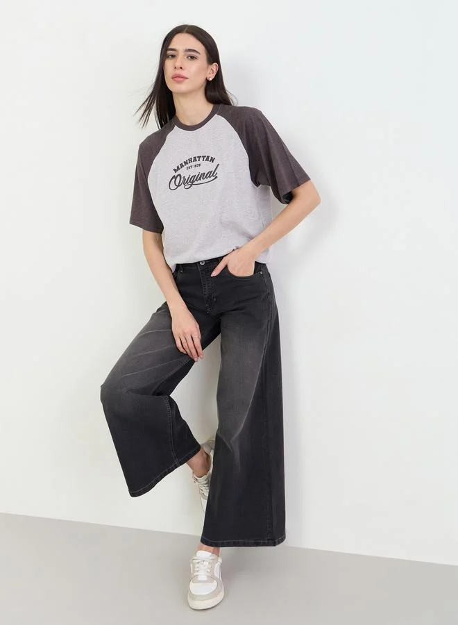Styli Cream Oversized Slogan Printed T-Shirt