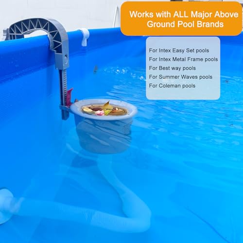 ROMIVO Above Ground Pool Skimmer with 10-Pack Skimmer Socks, Wall Mount Surface Skimmer for Inflatable & Metal Frame Pools, Auto Skims Leaves, Debris, Removable Basket, Works with 800+ GPH Pump - Image 2