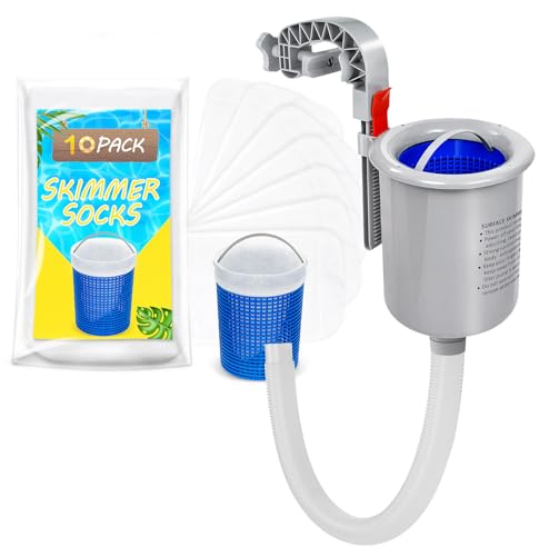ROMIVO Above Ground Pool Skimmer with 10-Pack Skimmer Socks, Wall Mount Surface Skimmer for Inflatable & Metal Frame Pools, Auto Skims Leaves, Debris, Removable Basket, Works with 800+ GPH Pump - Image 1