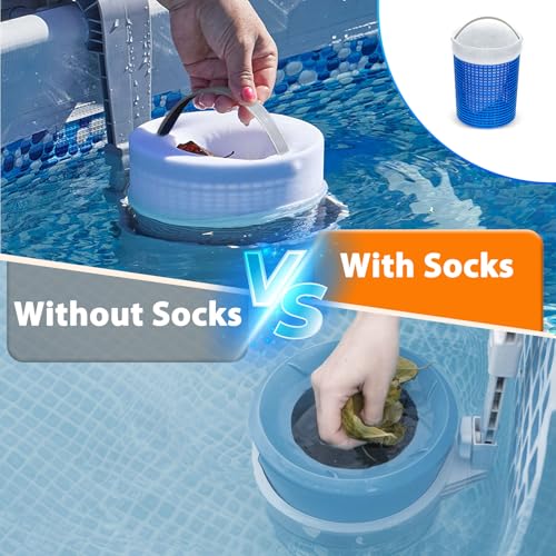 ROMIVO Above Ground Pool Skimmer with 10-Pack Skimmer Socks, Wall Mount Surface Skimmer for Inflatable & Metal Frame Pools, Auto Skims Leaves, Debris, Removable Basket, Works with 800+ GPH Pump - Image 5