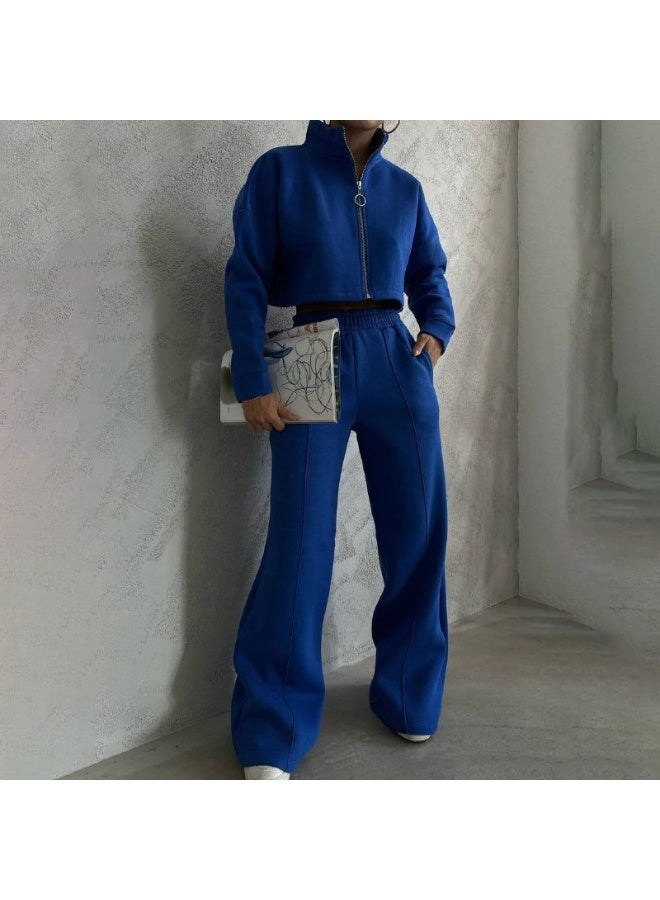 NIBEMINENT Winter Casual Solid Color Women's Fashion Jacket Suit  Vintage Collar Long Sleeve Warm Sports Hoodie Set Off Women's - Image 2