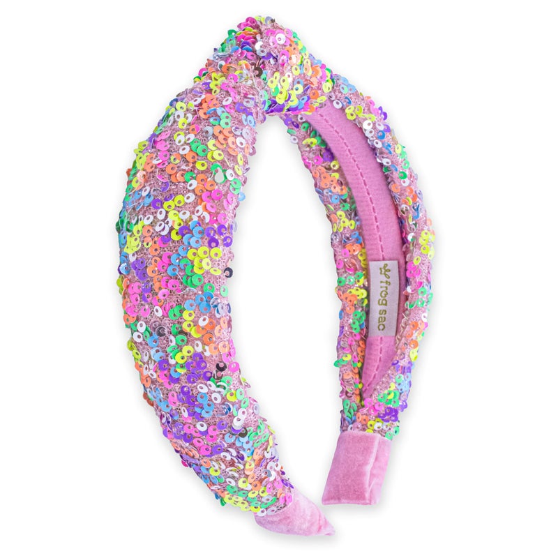 FROG SAC FROG SAC Sequin Knot Headband for Girls, Rainbow Knotted Hair Bands Accessories for Kids, Sparkly Iridescent Little Girl Headbands, Cute Fashion Hairbands for Tweens Stocking Stuffers for Children 