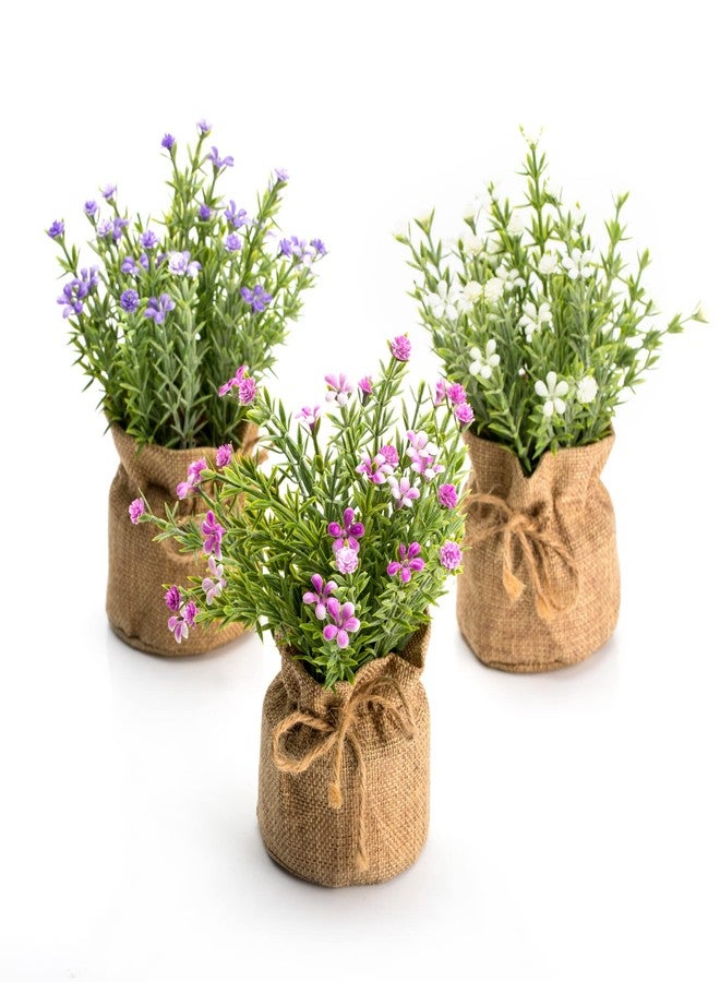 Velener Babys Breath Artificial Flowers in Small Burlap Bag Vases 3Pcs -Gypsophila Faux Flowers Farmhouse Home Coffee Table Bookshelf Office Desk Decorations Kitchen Dining Room Fake Plants Indoor - Image 1