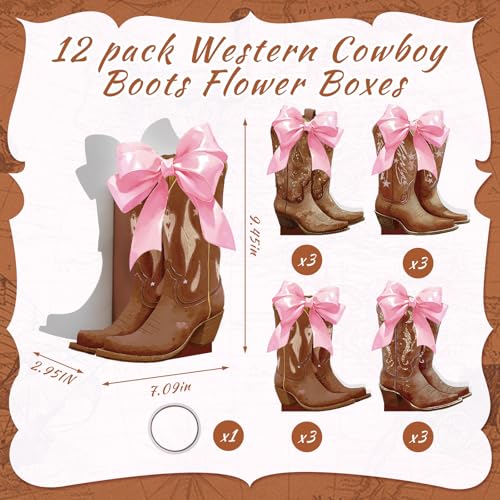 Memorywuu 12 Set Brown Western Cowboy Bow Boots Flower Boxes Centerpiece Boot Shape Gift Boxes Western Party Decoration Vase Centerpiece for Table Boots for Rodeo Birthday Baby Shower Wedding Supplies - Image 5