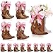 Memorywuu 12 Set Brown Western Cowboy Bow Boots Flower Boxes Centerpiece Boot Shape Gift Boxes Western Party Decoration Vase Centerpiece for Table Boots for Rodeo Birthday Baby Shower Wedding Supplies - Image 2