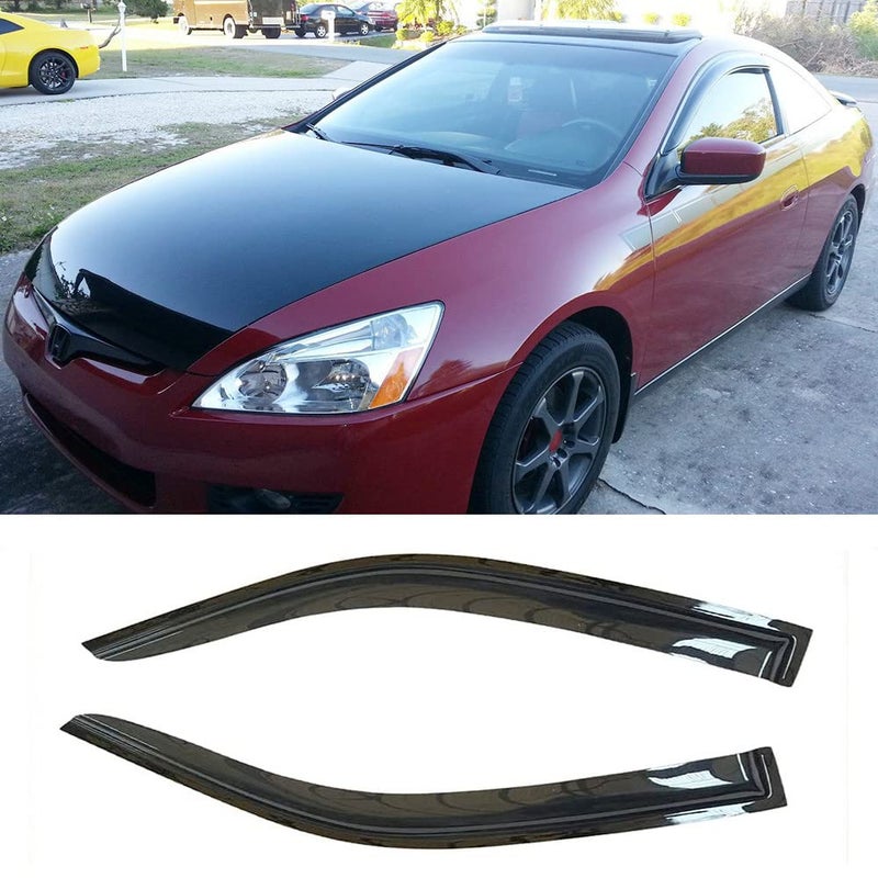 Kucaruce 92349 Side Window Visor Deflector Rain GuardOutside Mount Tapeon Shatterproof Dark Smoke2pc window shades fit for 20032007 Honda Accord 2Door Coupe