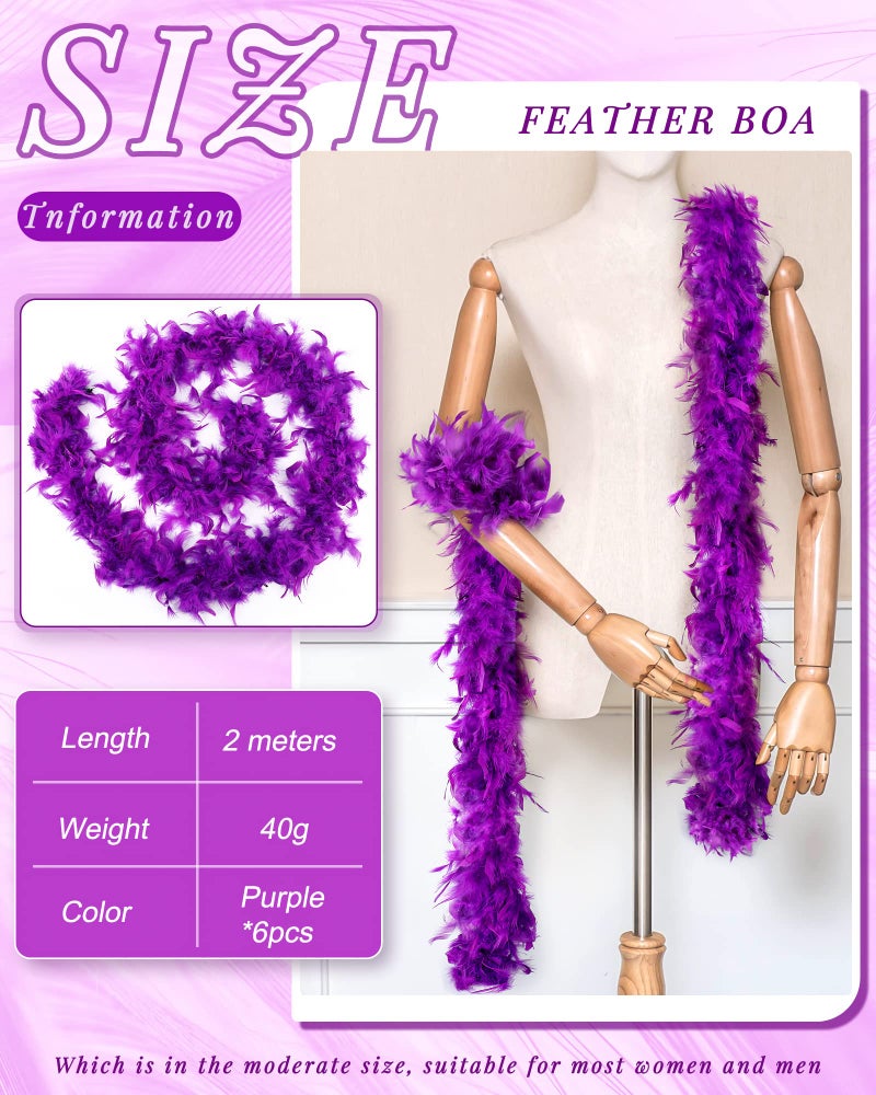 Juinte جوانتي 6 قطع من ريش البوا لمهرجان ماردي غرا 2.19 ياردة ريش تركي تشانديل بالجملة لتزيين الحفلات للنساء والرجال (وردي) - Image 2