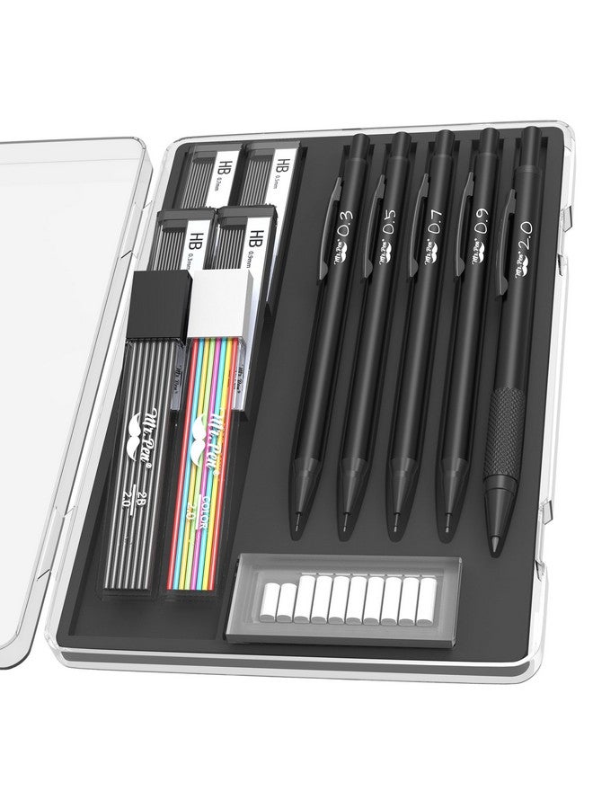 مستر. بين - مجموعة أقلام رصاص ميكانيكية معدنية مع عبوات إعادة تعبئة الرصاص والممحاة، 5 أحجام، أسود، 0.3، 0.5، 0.7، 0.9، 2 مم، أقلام رصاص ميكانيكية للرسم، أقلام رصاص ميكانيكية معدنية، أقلام رسم ميكانيكية - Image 1