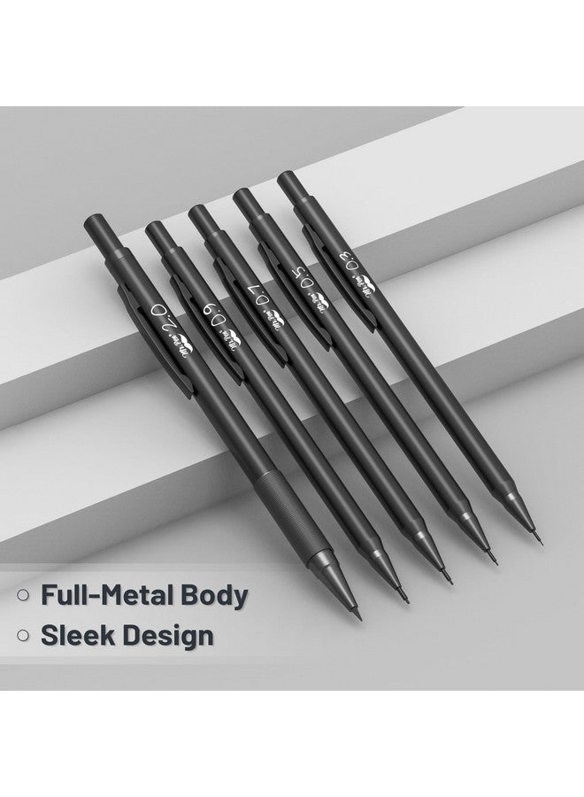 مستر. بين - مجموعة أقلام رصاص ميكانيكية معدنية مع عبوات إعادة تعبئة الرصاص والممحاة، 5 أحجام، أسود، 0.3، 0.5، 0.7، 0.9، 2 مم، أقلام رصاص ميكانيكية للرسم، أقلام رصاص ميكانيكية معدنية، أقلام رسم ميكانيكية - Image 4