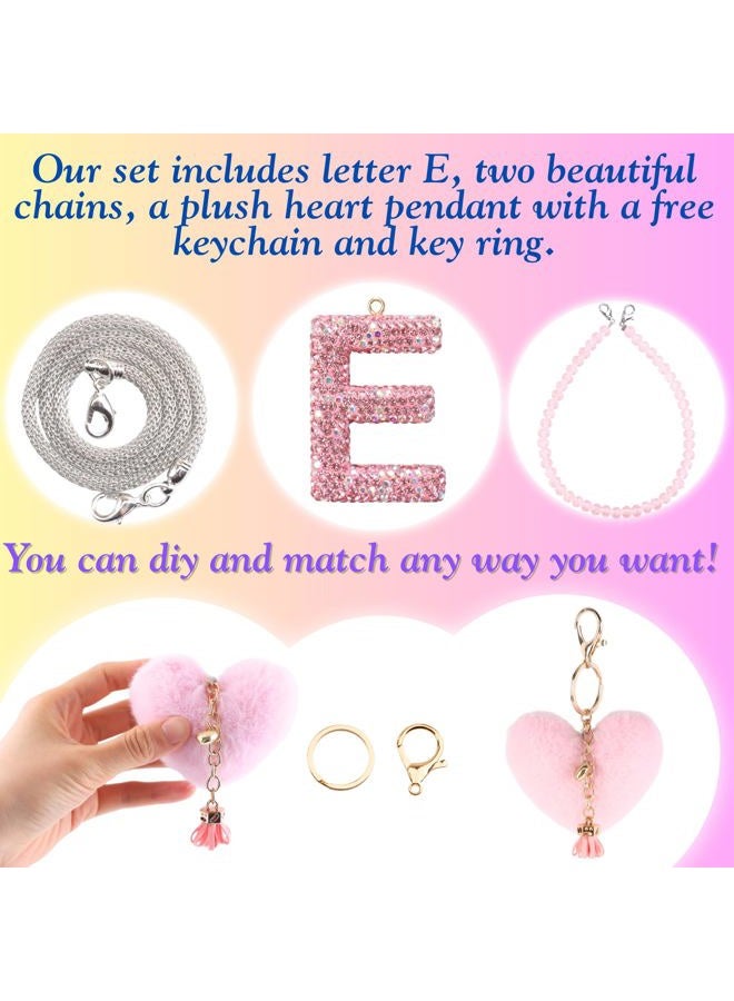 MOTOFITOOL Bling Pink Car Accessories for Women Letter Charm, Rainbow Color Rear View Mirror Cute Crystal Pendant Car Decorations, Lucky Gifts Diamond Rhinestone Charm Interior (E, Tassel Heart) - Image 2