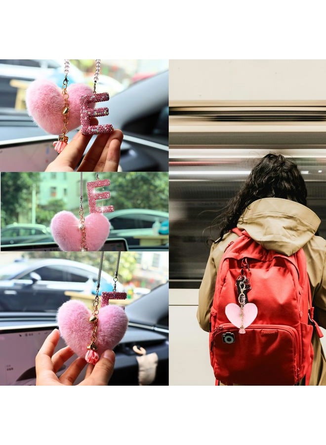 MOTOFITOOL Bling Pink Car Accessories for Women Letter Charm, Rainbow Color Rear View Mirror Cute Crystal Pendant Car Decorations, Lucky Gifts Diamond Rhinestone Charm Interior (E, Tassel Heart) - Image 5
