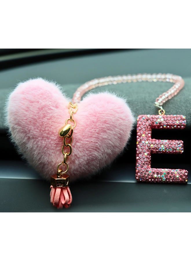 MOTOFITOOL Bling Pink Car Accessories for Women Letter Charm, Rainbow Color Rear View Mirror Cute Crystal Pendant Car Decorations, Lucky Gifts Diamond Rhinestone Charm Interior (E, Tassel Heart) - Image 4