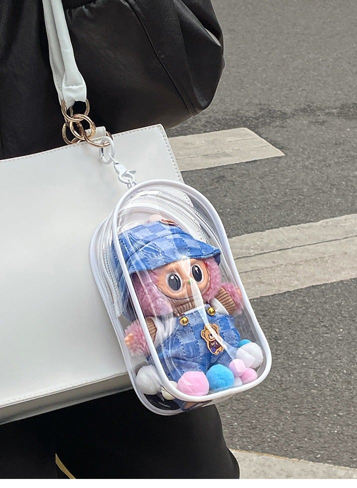 غطاء منع الغبار شفاف لـ Labubu، كيس عرض للبيبوتات البلاستيكية، كيس سفر للمنحوتات، علبة عارية للعلق، كيس حامل لطفل المشي، غطاء حماي قماشي. - Image 1