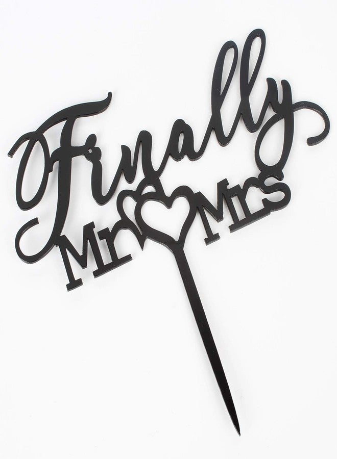 LINGTEER Finally Mr Mrs Love Heart Black Acrylic Cake Topper - Great for Wedding Engagement Bridal Shower Party Decoration Gift Keepsake - 5.9'' x 6.1''(Black) - Image 2