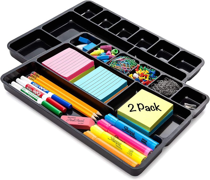Manaloom Desk Drawer Organizer Tray with 9 Storage Compartments - For Home and Office - Drawer Organizers Office, Perfect Organizing Pens, Pencils, Paper Clips, Sticky Notes and all your Supplies - 2 Pack - Image 1