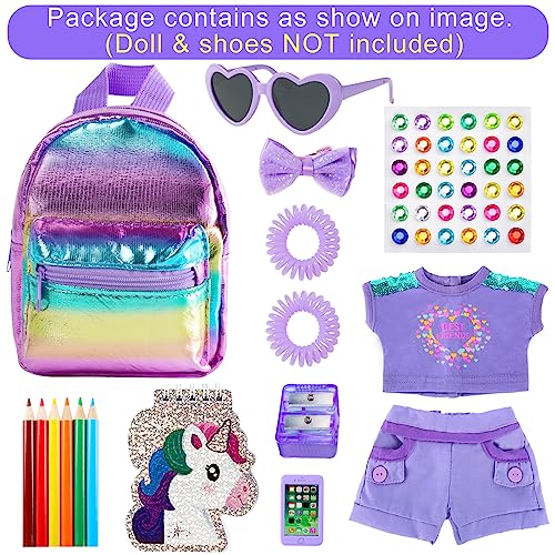 18INDC 18 Inch Girl Doll Clothes and Accessories School Supplies Playset with Clothes Set School Bags Sunglasses Pencils Pencil Sharpener Notebooks Phone Hair Clip Stickers No Dolls - Image 5