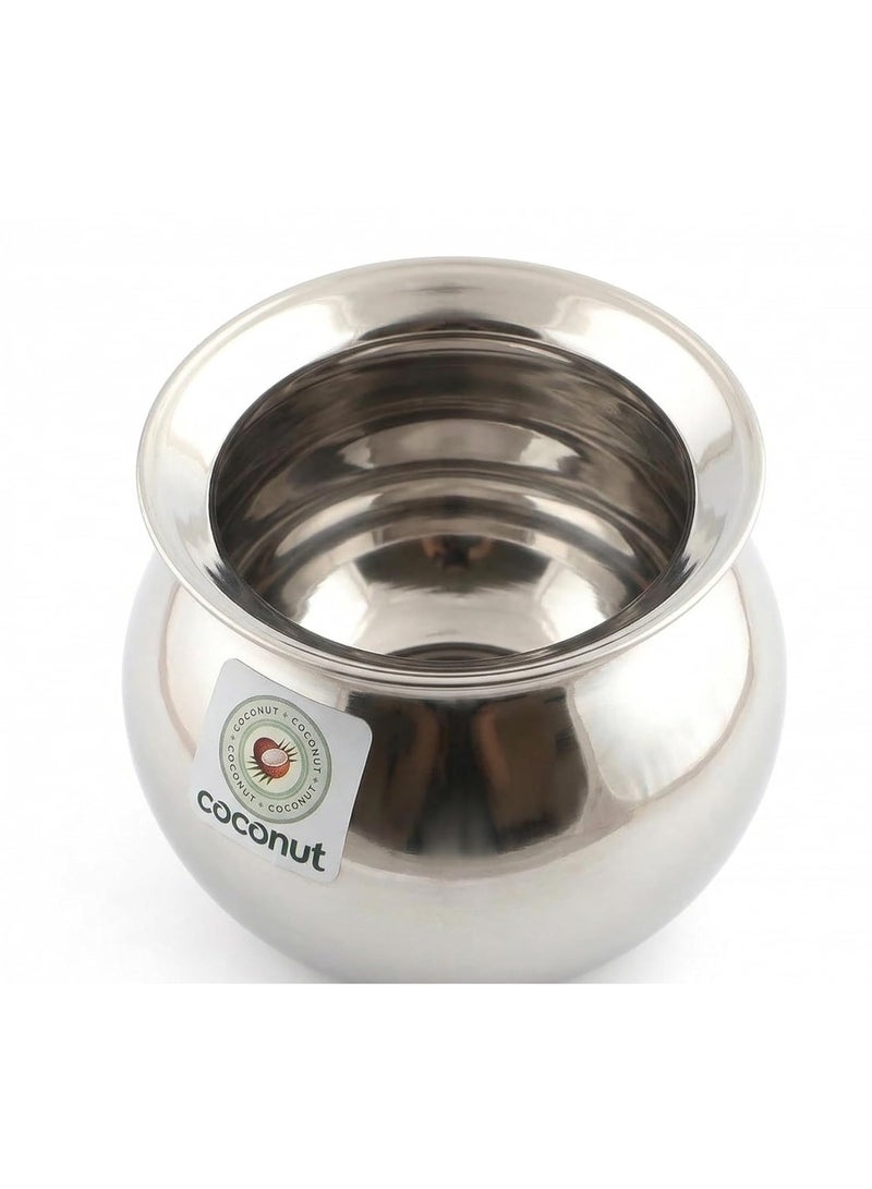 Coconut Stainless Steel Heavy Gauge Pongal Pot | Gundu Balloon Handi | Multipurpose Steel Cooking Vessel | Rust Resistant, Durable Kitchen Pot for Daily & Festival Use (1500ml) - Image 2