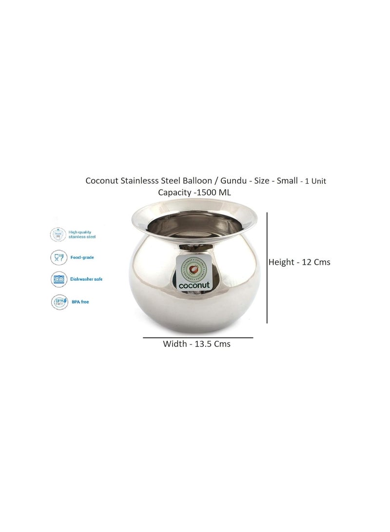 Coconut Stainless Steel Heavy Gauge Pongal Pot | Gundu Balloon Handi | Multipurpose Steel Cooking Vessel | Rust Resistant, Durable Kitchen Pot for Daily & Festival Use (1500ml) - Image 3