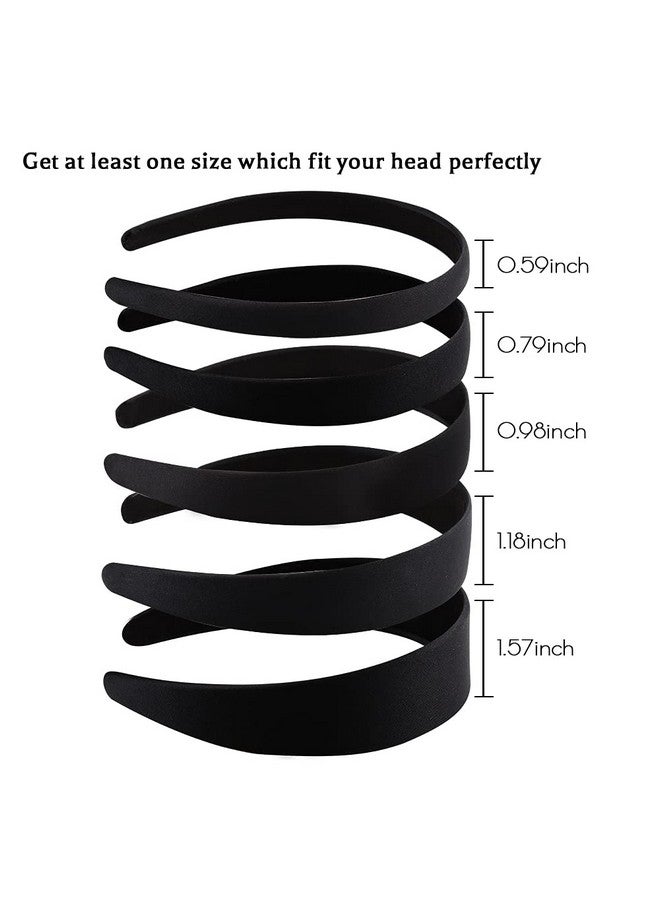 ANBALA Black Headbands For Women 5 Size Plain Headbands For Crafts Hard Headbands Diy Headbands Satin Headbands For Women 5 Pack 0.591.57 Inch Nonslip High Elasticity Headbands For Women Girls - Image 3