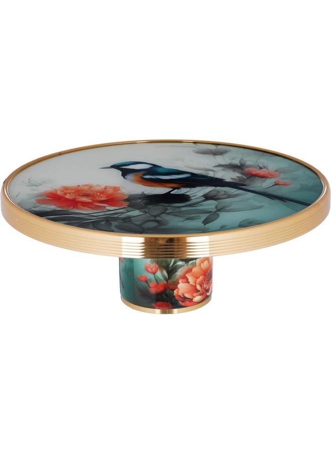 Alsaif Porcelain Cake Serving Stand 30.5 X 30.5 X 24.3 Cm Round Bird Pattern With Clear Cover Colored  - Image 2