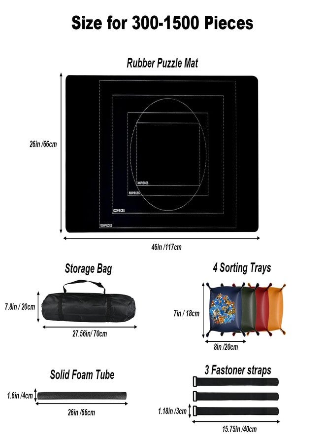 Faburo Rubber Jigsaw Puzzle Mat Roll Up for 1500 Pieces, 46" x 26" Puzzle Storage Saver with 4 Sorting Trays & Portable Travel Storage Bag & Non-Slip Bottom, Puzzle Keeper Accessories - Image 4