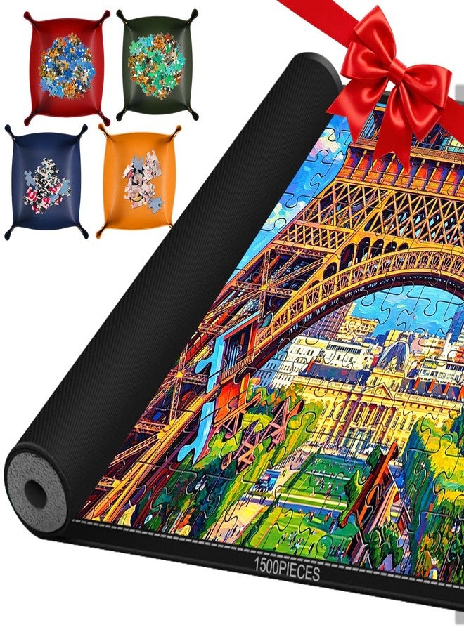 Faburo Rubber Jigsaw Puzzle Mat Roll Up for 1500 Pieces, 46" x 26" Puzzle Storage Saver with 4 Sorting Trays & Portable Travel Storage Bag & Non-Slip Bottom, Puzzle Keeper Accessories - Image 1