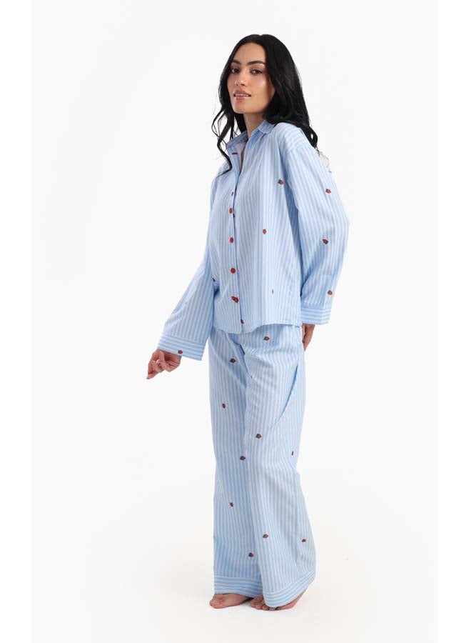 Carina Striped Strawberry Printed Pyjama Set  - Image 2