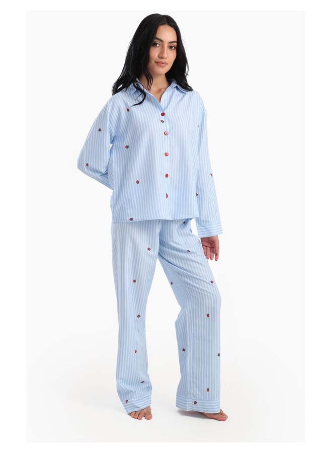 Carina Striped Strawberry Printed Pyjama Set  - Image 3