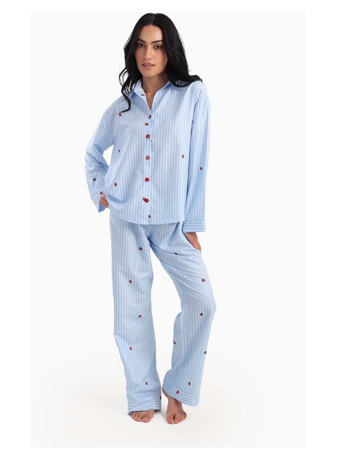 Carina Striped Strawberry Printed Pyjama Set  - Image 1