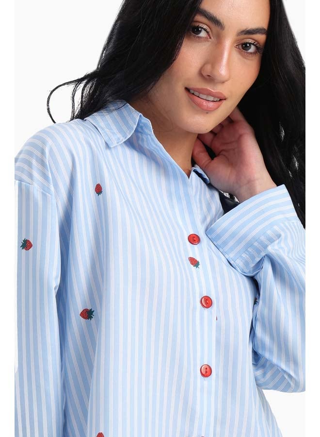 Carina Striped Strawberry Printed Pyjama Set  - Image 4