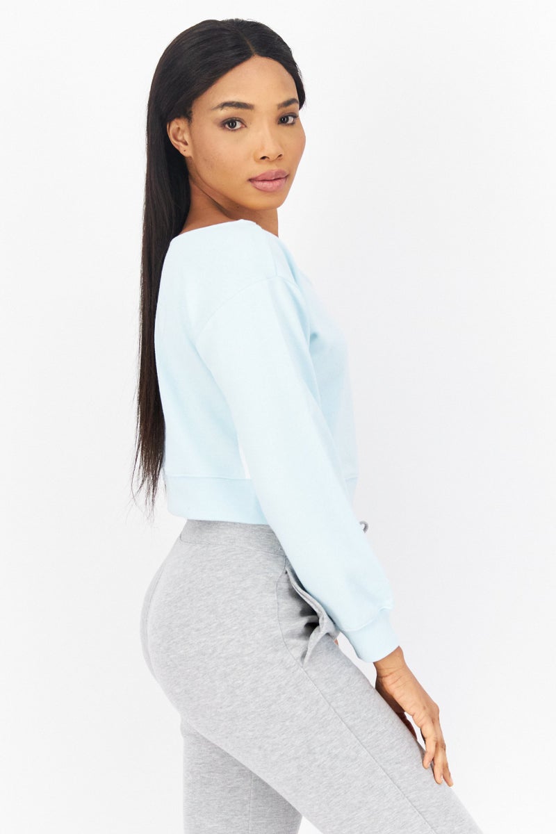 adidas Originals Women Sportswear Fit Long Sleeve Outdoor Cropped Top, Turquoise - Image 2