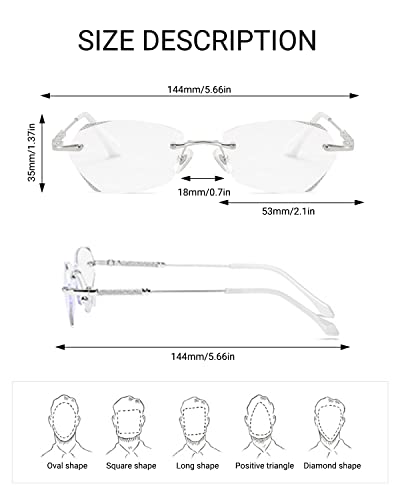 LUFF Rimless Reading Glasses for Women, Fashion Lightweight Anti Blue Light Readers Classic Metal Comfortable Frame Glasses - Image 2