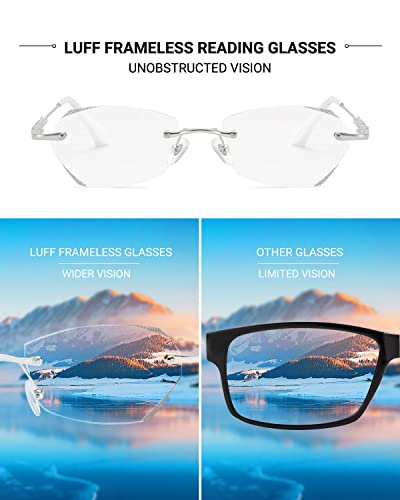 LUFF Rimless Reading Glasses for Women, Fashion Lightweight Anti Blue Light Readers Classic Metal Comfortable Frame Glasses - Image 4