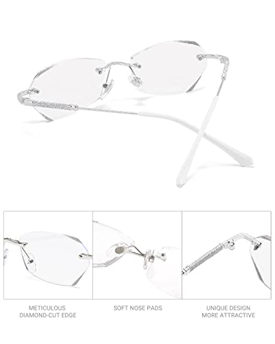 LUFF Rimless Reading Glasses for Women, Fashion Lightweight Anti Blue Light Readers Classic Metal Comfortable Frame Glasses - Image 5