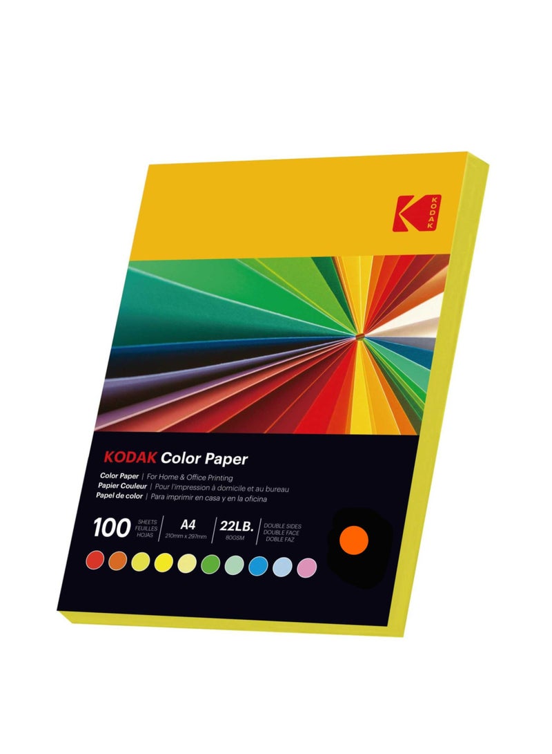 Kodak Color Paper Double Sides A4 (210x297mm) 100 Sheets 80 GSM ORANGE - Image 1