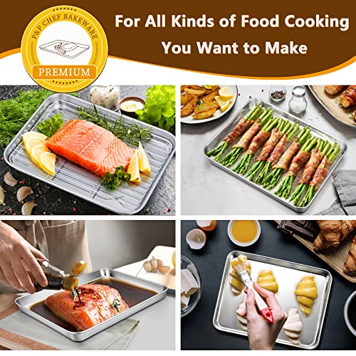 P&P CHEF 10.4 Inch Baking Sheet Pan with Rack Set, Stainless Steel Cookie Sheet Pan Tray with Cooling Rack for Oven Use, Cooking Roasting, Non Toxic & Dishwasher Safe, Heavy Duty - Image 4