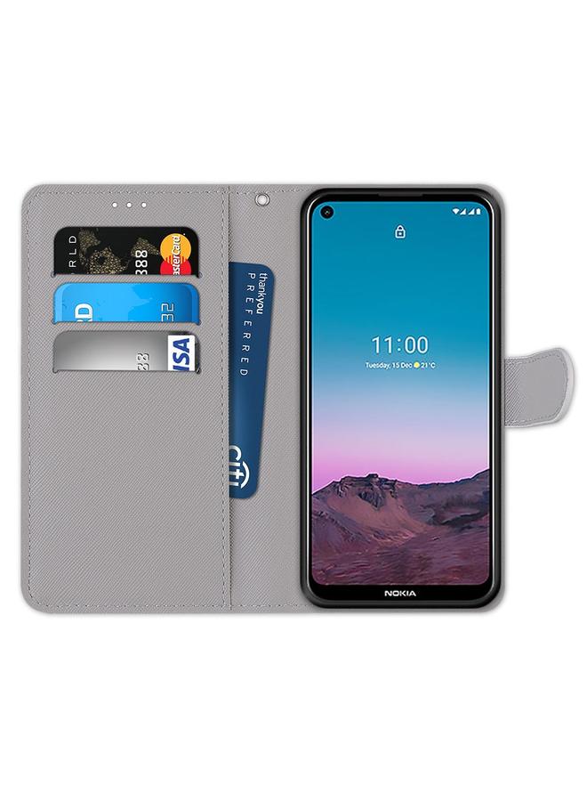 اس-توب جراب لهاتف Nokia 5.4، جراب جلدي من البولي يوريثان قابل للطي أفقيًا بتصميم متقاطع ملون مع حامل وفتحات للبطاقات ومحفظة وحبل قصير - Image 4