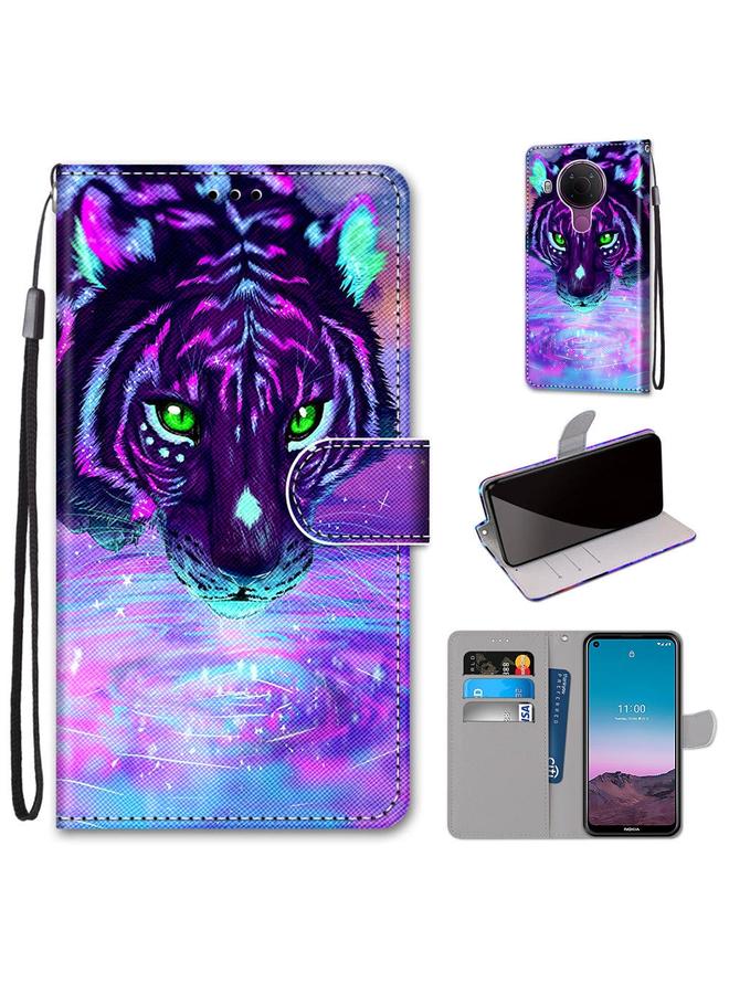 اس-توب جراب لهاتف Nokia 5.4، جراب جلدي من البولي يوريثان قابل للطي أفقيًا بتصميم متقاطع ملون مع حامل وفتحات للبطاقات ومحفظة وحبل قصير - Image 1