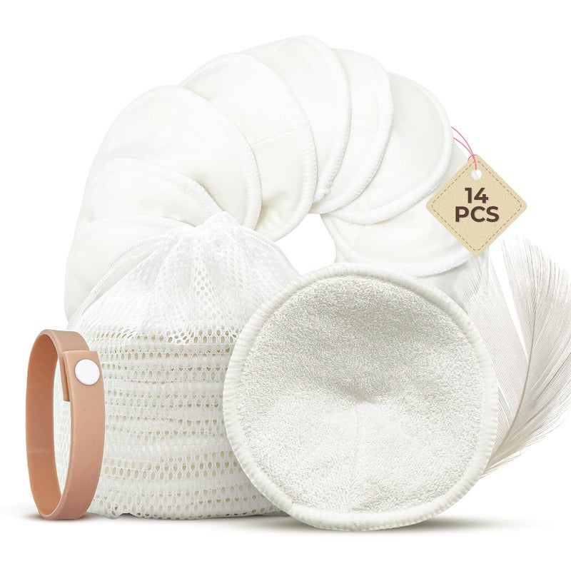Comfort Shells وسادات الرضاعة القابلة لإعادة الاستخدام Comfort Shells® - عبوة 14 وسادة صدر فائقة النعومة + حقيبة غسيل + سوار مشبك الرضاعة - قابلة للغسل، مضادة للحساسية - تمتص تسرب حليب الثدي - Image 1