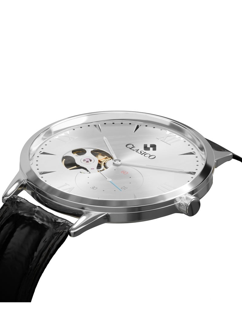 Clasico Monarch Luxury Men’s Automatic Mechanical Watch 42mm – Genuine Leather Strap Croco Pattern & Transparent Back - Image 4