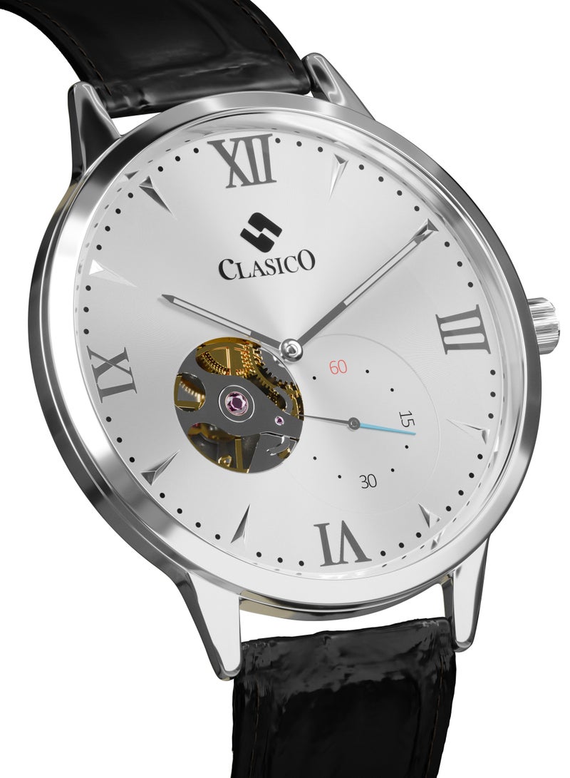Clasico Monarch Luxury Men’s Automatic Mechanical Watch 42mm – Genuine Leather Strap Croco Pattern & Transparent Back - Image 3